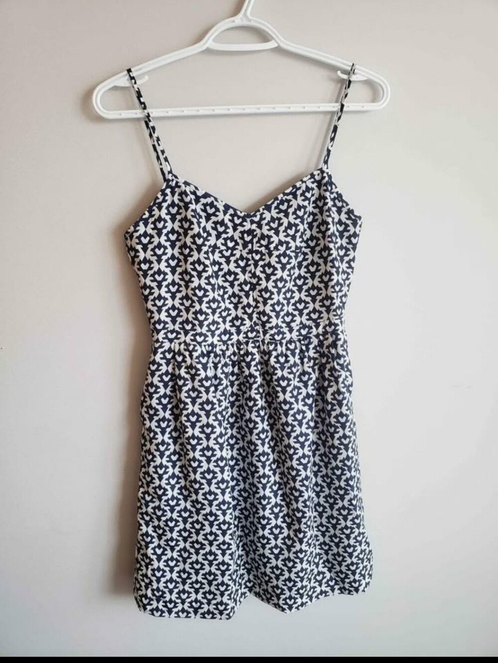 J. Crew Navy & White Printed Spaghetti Strap Mini Dress